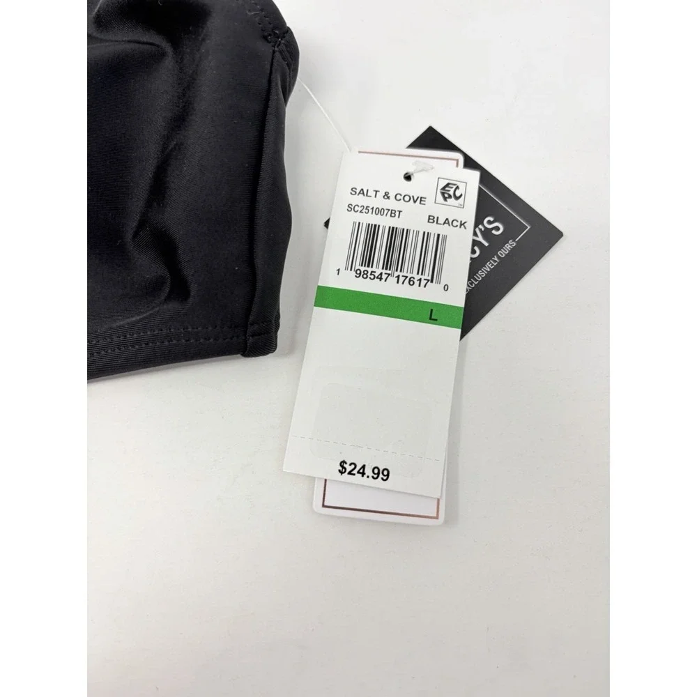 Salt + Cove Juniors Size Large Center- Ruched V-Neck Bikini Top in Black 2577